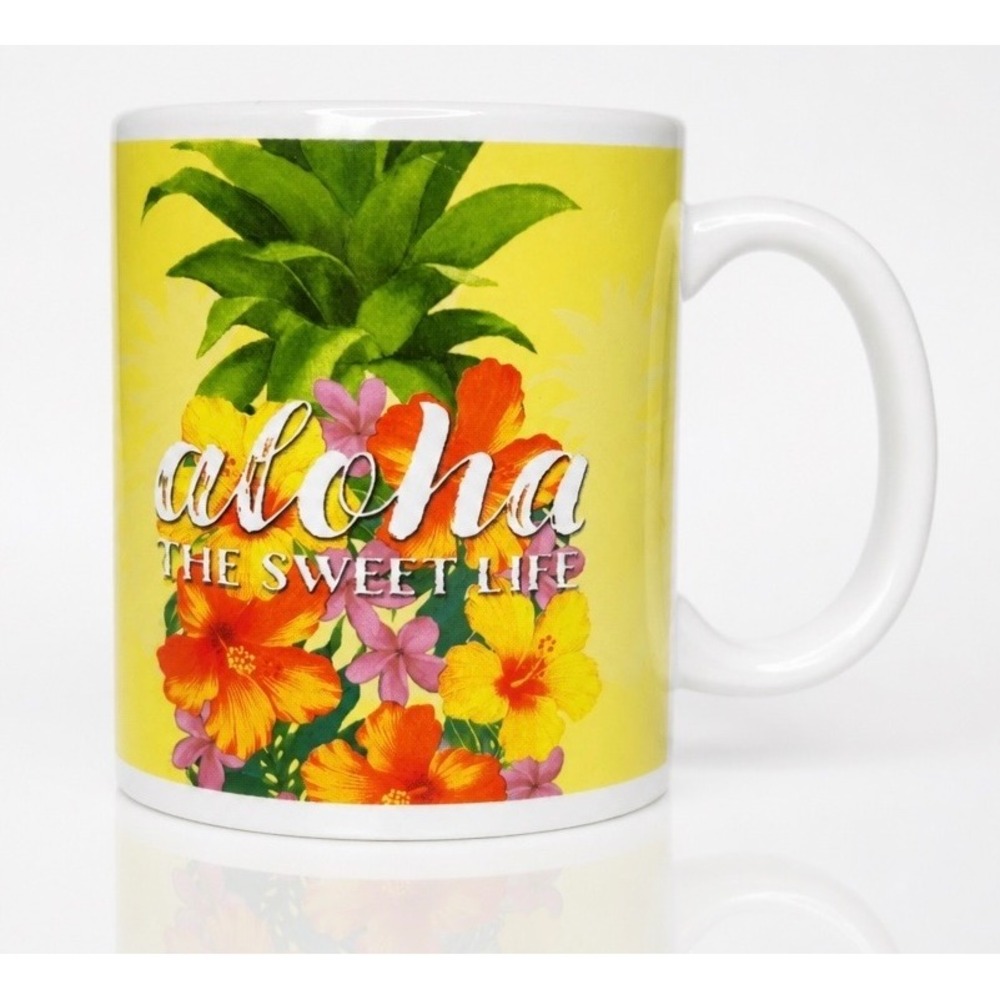 ABC Stores Hawaii Aloha The Sweet Life Pineapple Hibiscus Coffee Mug Yellow 11oz